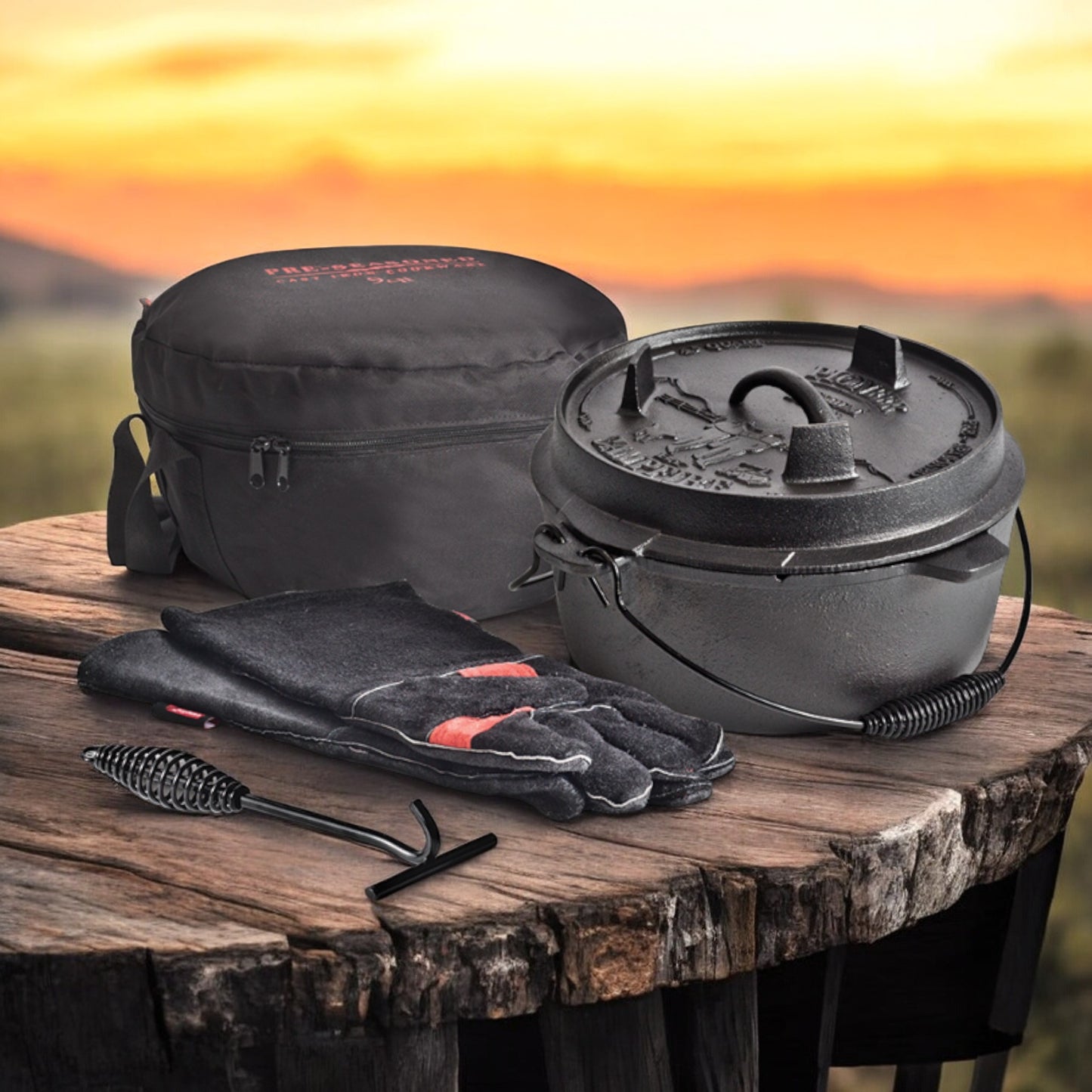 Campfire Camp Oven Set 4.5 Quart | Pre-Seasoned Cast Iron Cooking Kit