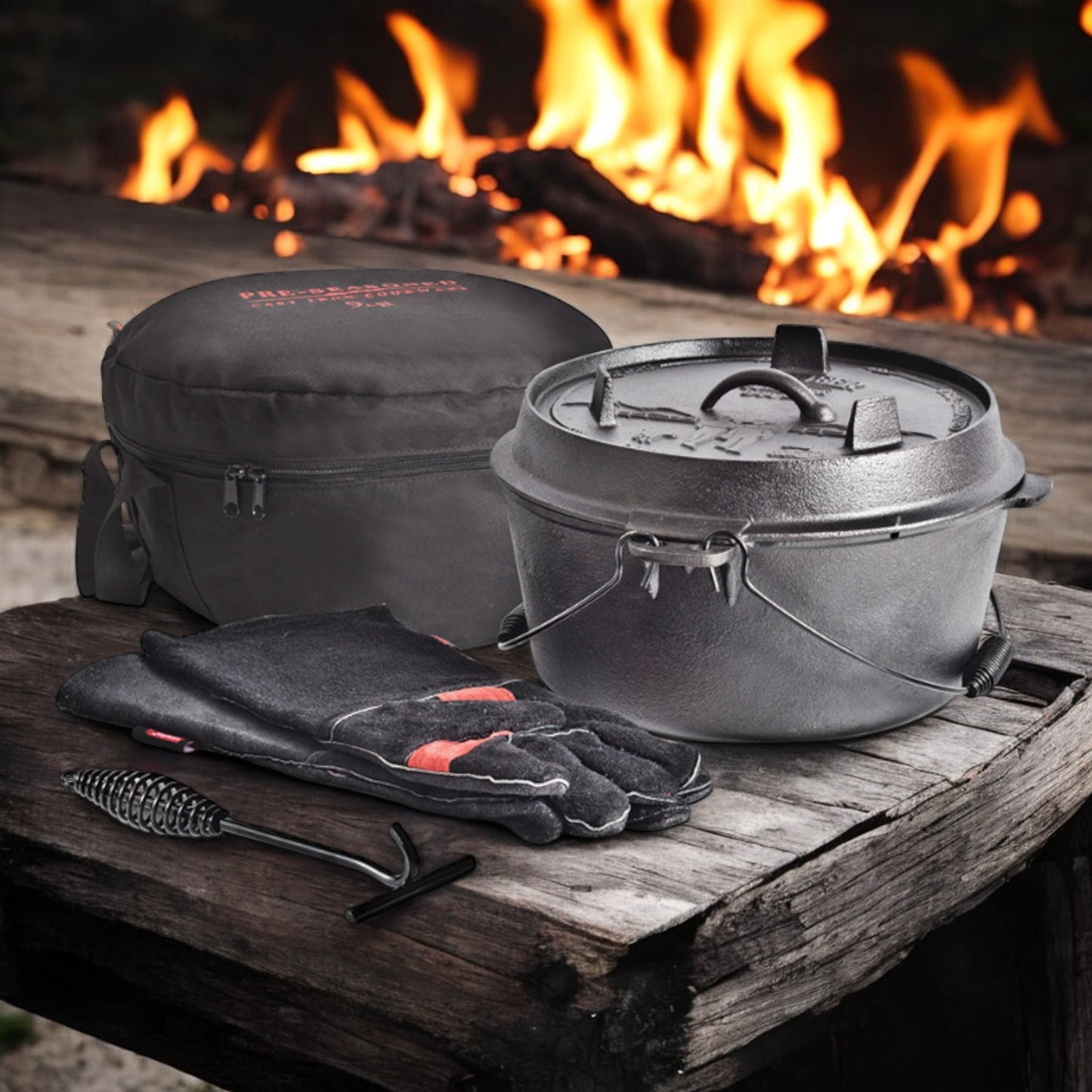 Campfire Camp Oven Set 9 Quart | Heavy-Duty Cast Iron Cooking Kit