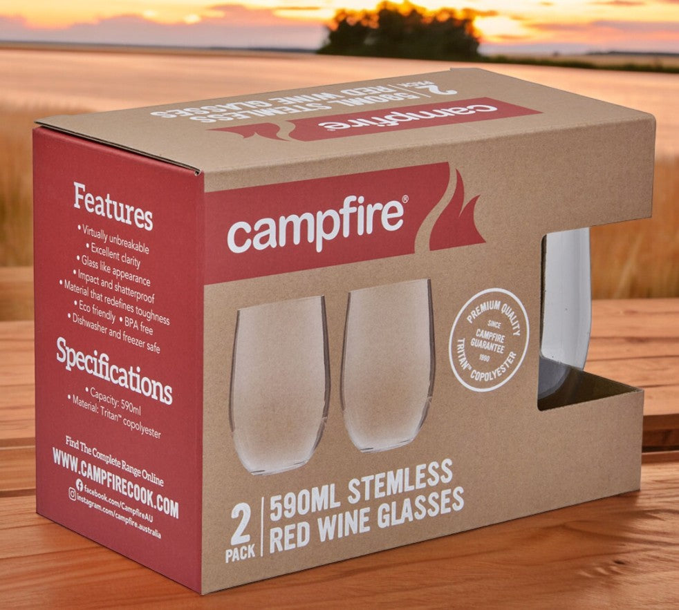 Campfire Tritan Stemless Red Wine Glasses 590ml (2 Pack) | Shatterproof & BPA-Free