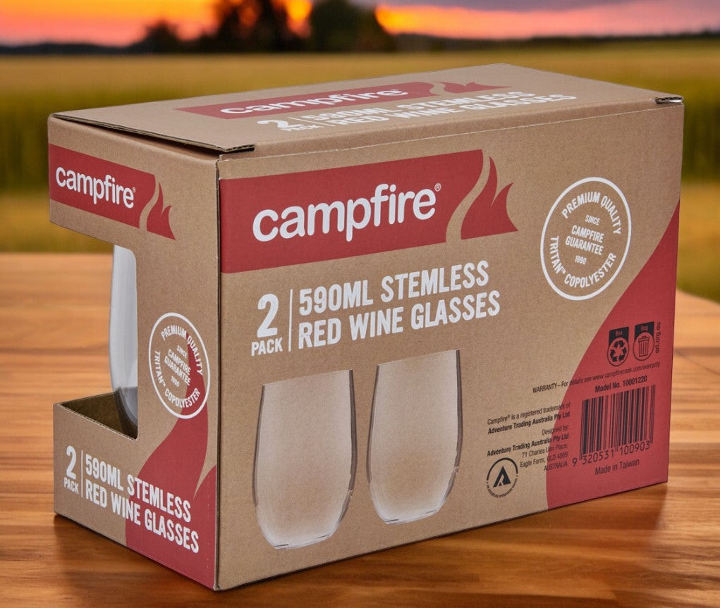 Campfire Tritan Stemless Red Wine Glasses 590ml (2 Pack) | Shatterproof & BPA-Free